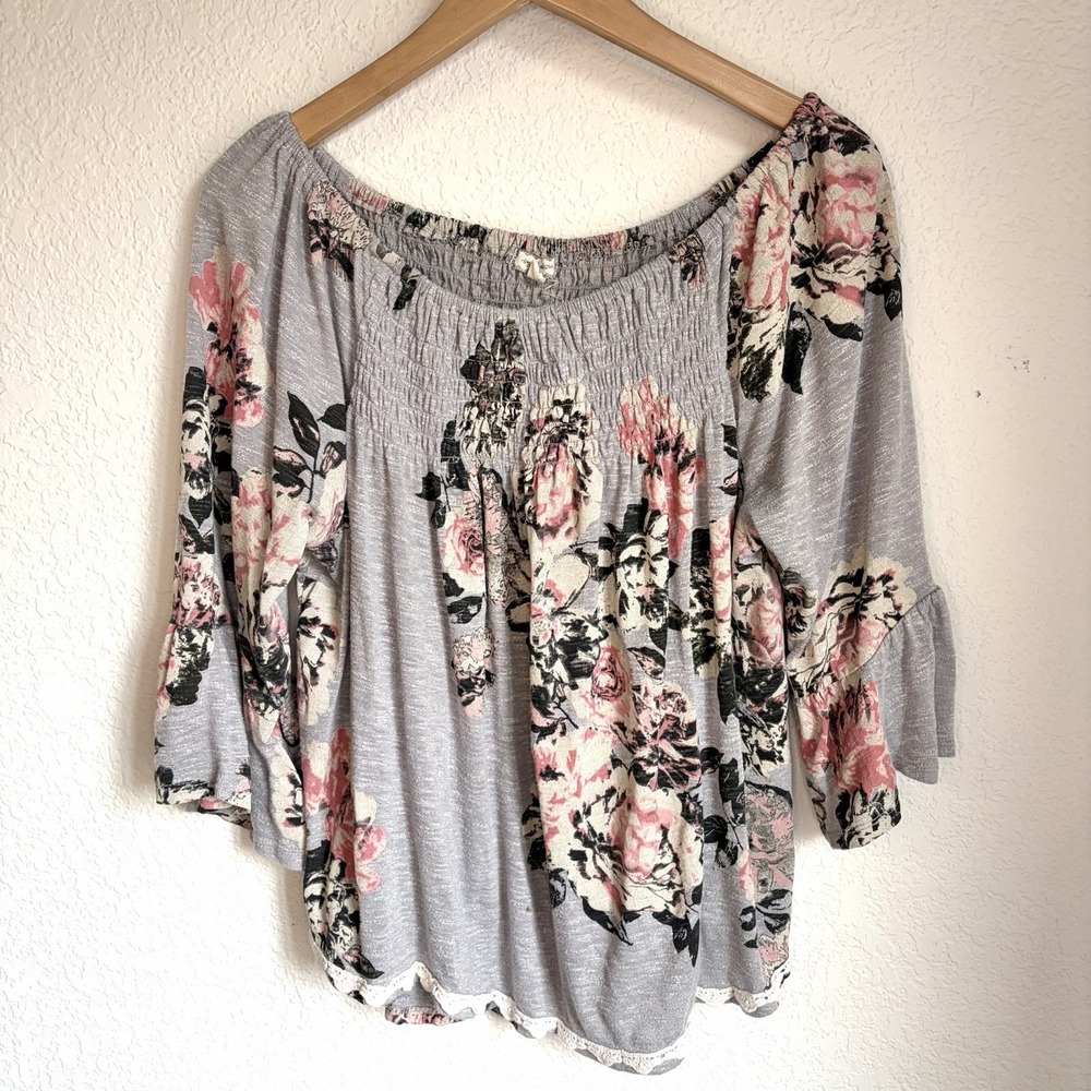 Slouchy Bohemian Super Soft Rayon Blend Ruffle CottagecoreTop Smocked Size L